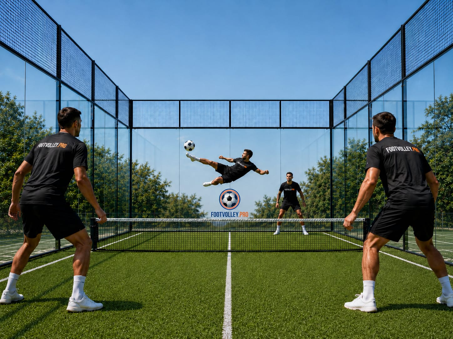 Footvolleyspelers op een sportlocatie